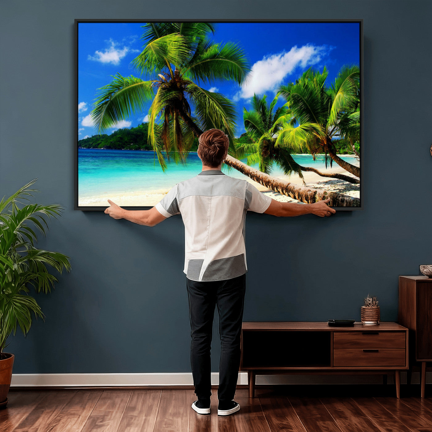 67049818-MGV-CV-36X24 - Tropical Island Coconut Palm Trees Wall Art Canvas Print - Turquoise Beach Print for Lake Home Decor