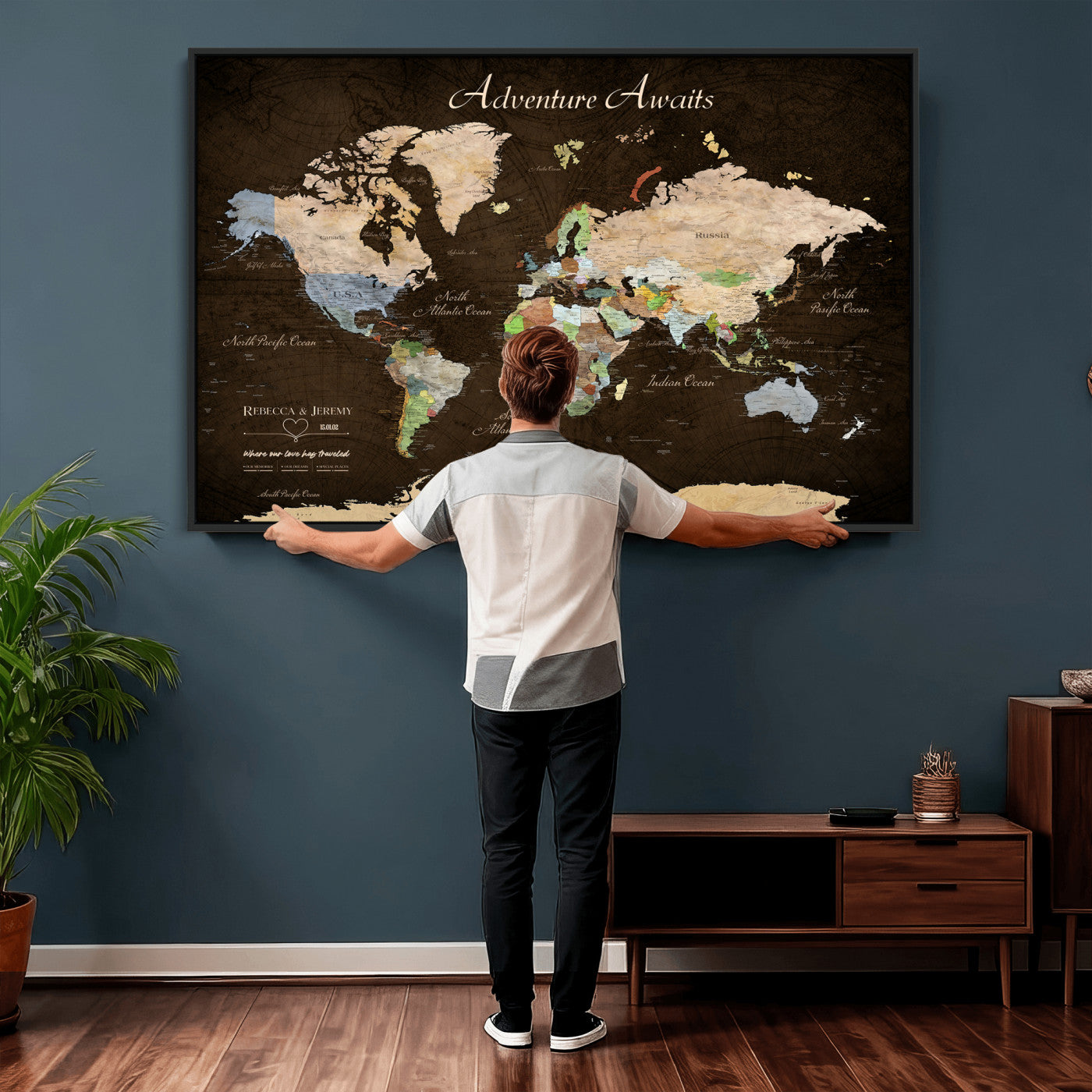95753799-MGV-CV-36X24 - Custom Push Pin World Map Canvas Print – Personalized Travel Map Wall Art