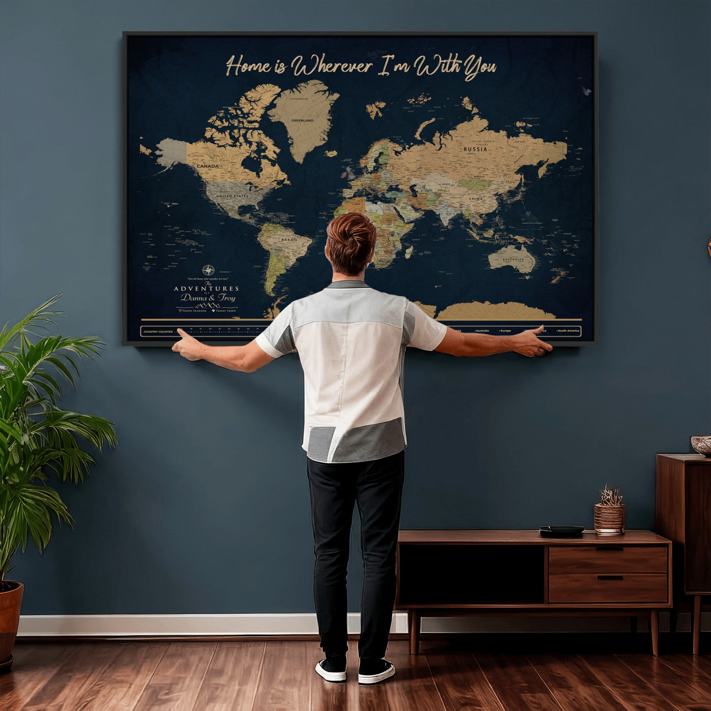 14276407-MGV-CV-36X24 - Custom Push Pin World Map Canvas Print – Personalized Travel Map Wall Art