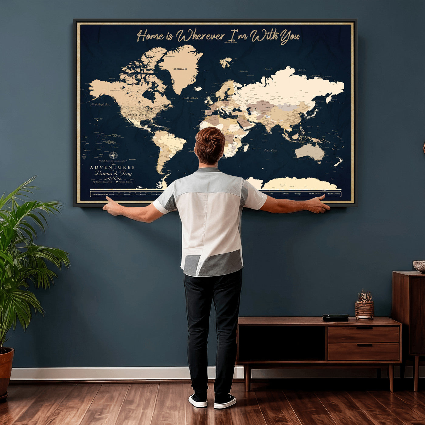 29990805-MGV-CV-36X24 - Custom Push Pin World Map Canvas Print – Personalized Travel Map Wall Art