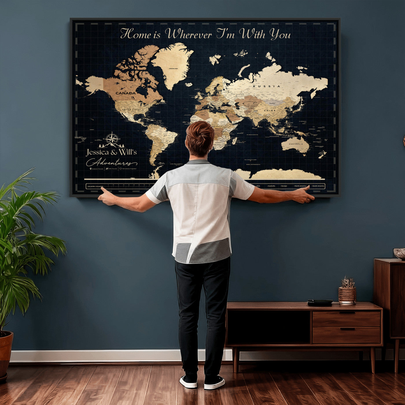 83786806-MGV-CV-36X24 - Custom Push Pin World Map Canvas Print – Personalized Travel Map Wall Art