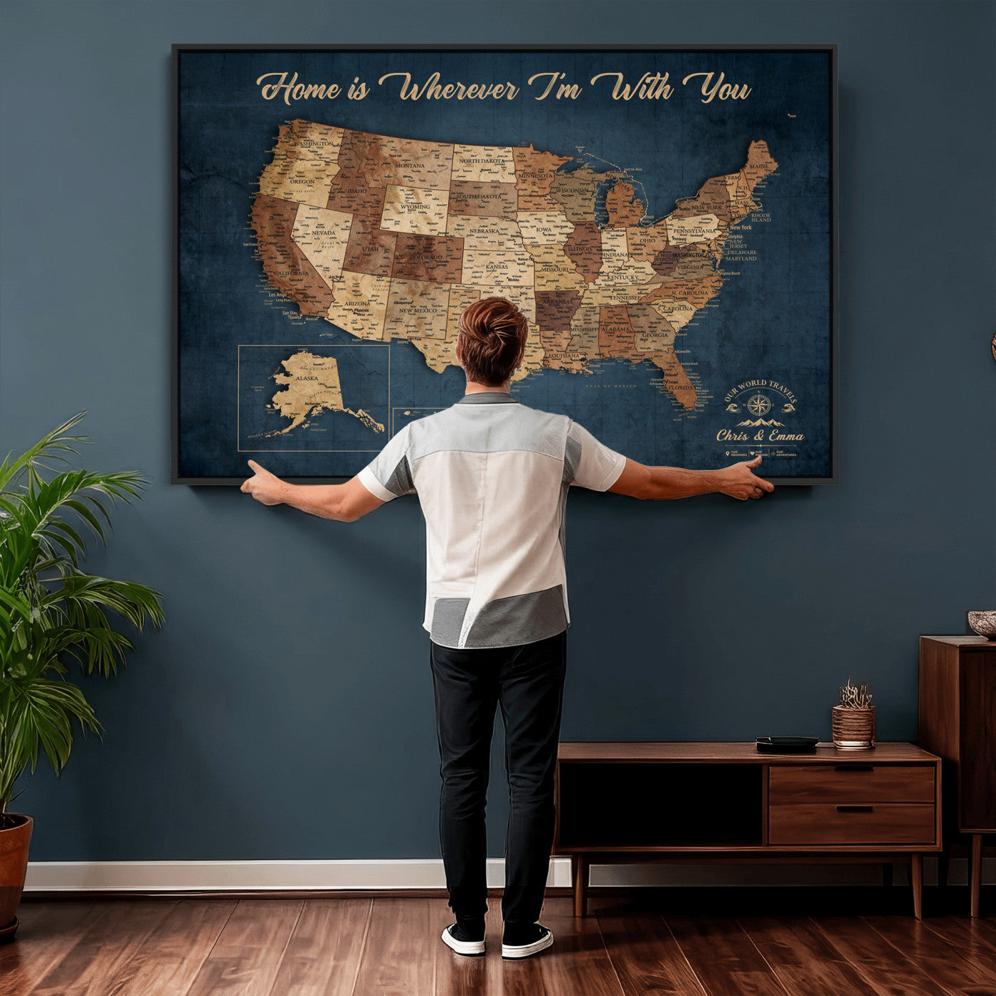 87620242N-MGV-CV-36X24 - Personalized USA Push Pin Travel Map Wall Art Canvas Print | Custom United States Map, Push Pin Map - USA Bucket List Map