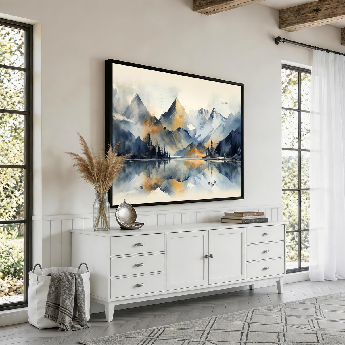 10196184T-MGV-CV-36X24 - Lake Abstract Mountain Wall Art Canvas Print