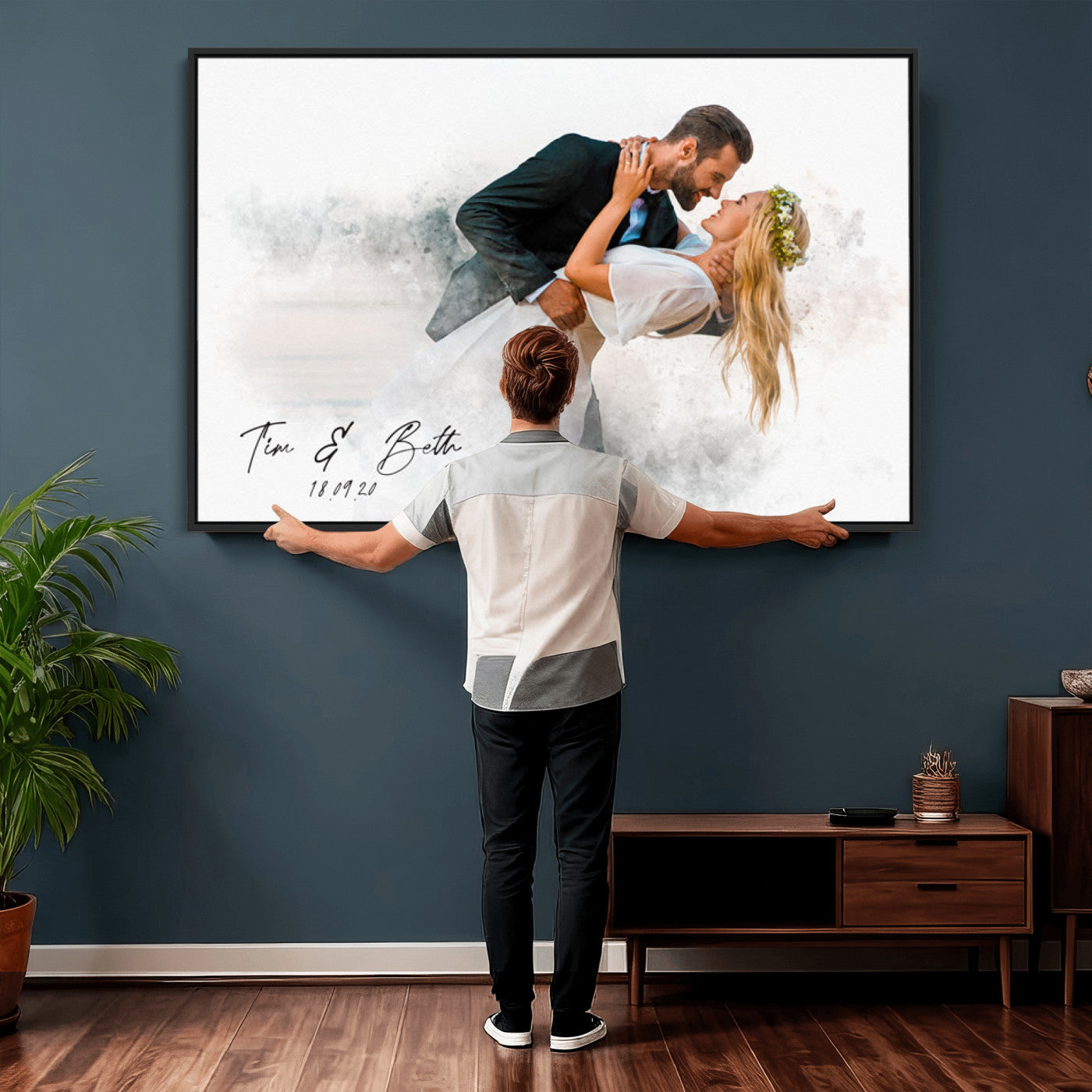 39726003-MGV-CV-36X24 - Watercolor Couple Portrait from Photo, Custom Wedding Anniversary Gift for Wife Husband Parents, Engagement Gift for Friend