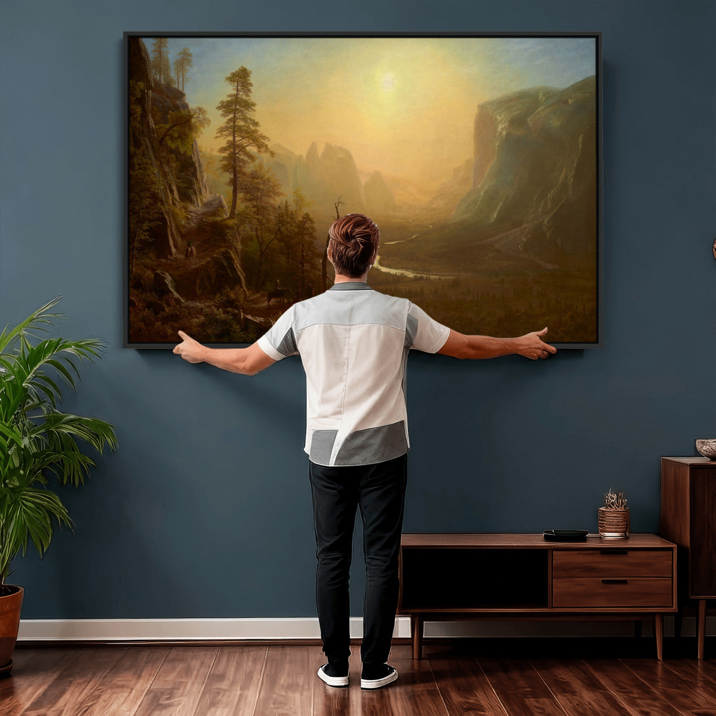 32350988-MGV-CV-36X24 - Albert Bierstadt Among the Sierra Nevada California Yosemite Wall Art Canvas Print, Classic Fine Art Painting Print