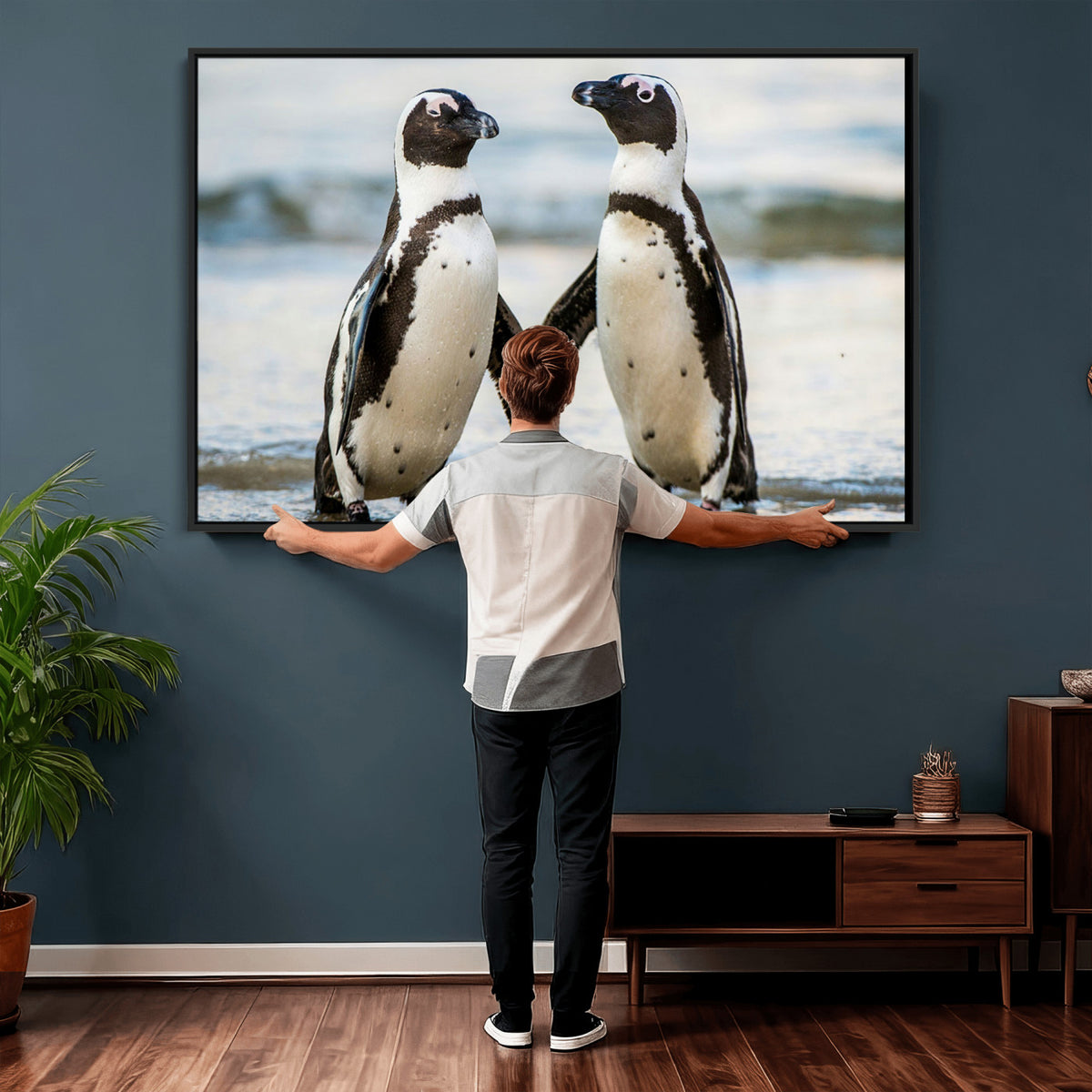 64870405-MGV-TP-30X20 - African Penguins Boulders Beach Wall Art Canvas Print, Cute Penguin Couple Photo Print