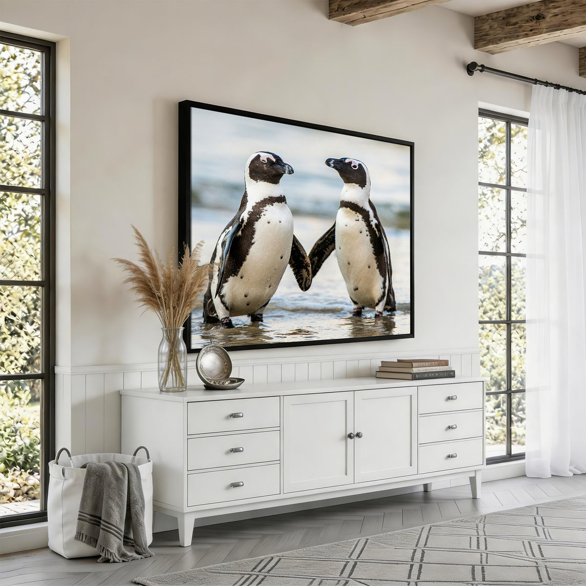 64870405-MGV-TP-30X20 - African Penguins Boulders Beach Wall Art Canvas Print, Cute Penguin Couple Photo Print