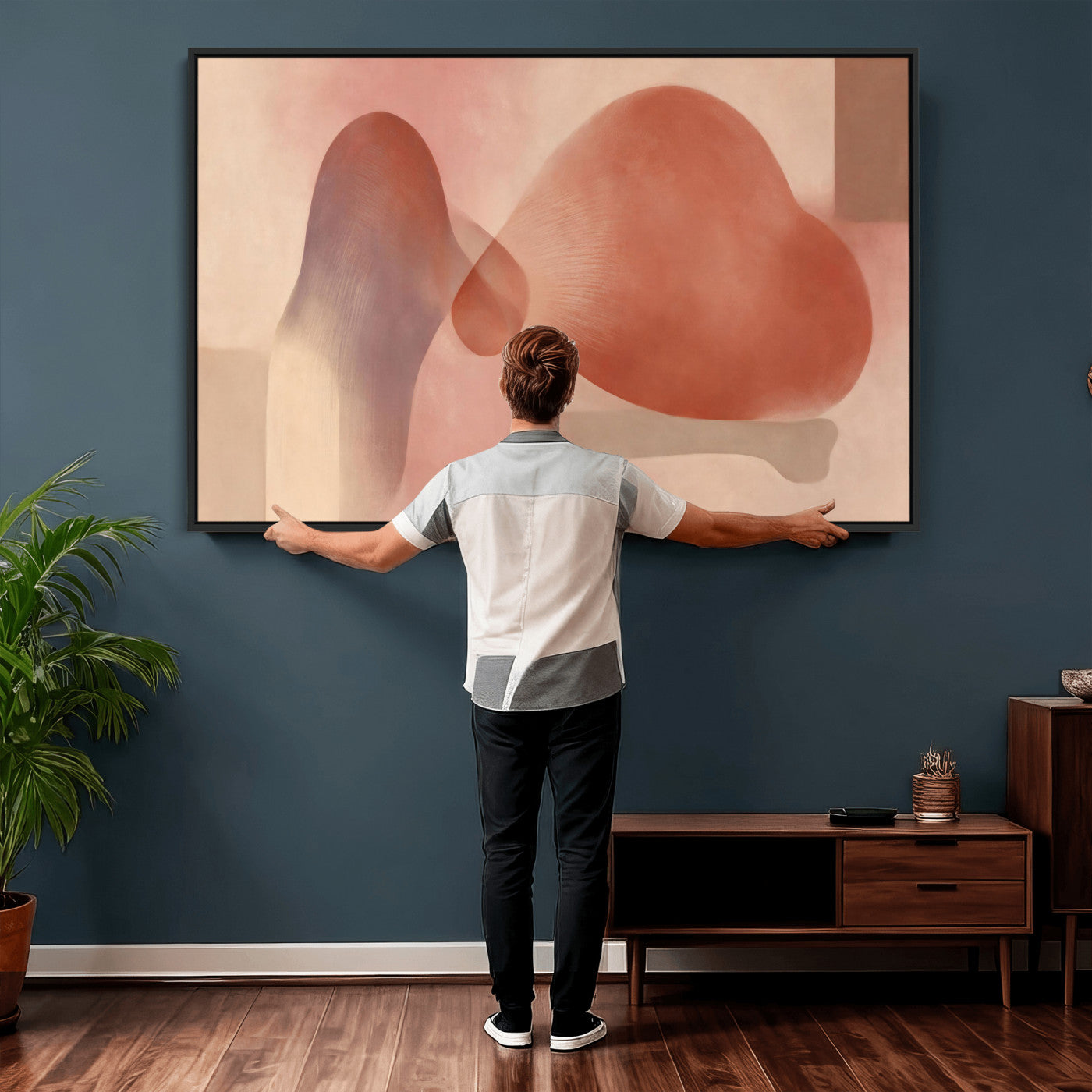 85110643-MGV-CV-36X24 - Vinna Begin Calin Biomorphic Abstract Wall Art Canvas Print, Terracotta Pink Organic Shapes Art Painting Print