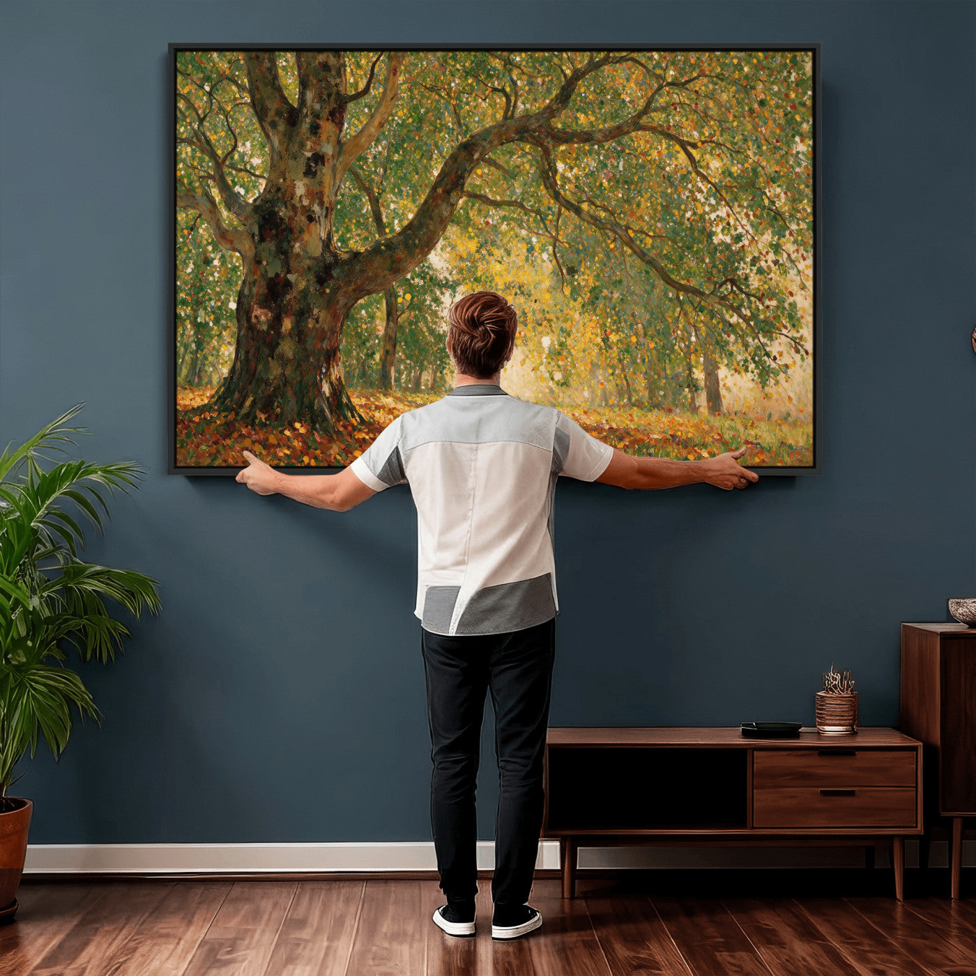 52555601-MGV-CV-36X24 - Claude Monet Style The Bodmer Oak Fontainebleau Forest Wall Art Canvas Print, Autumn Landscape Painting Print