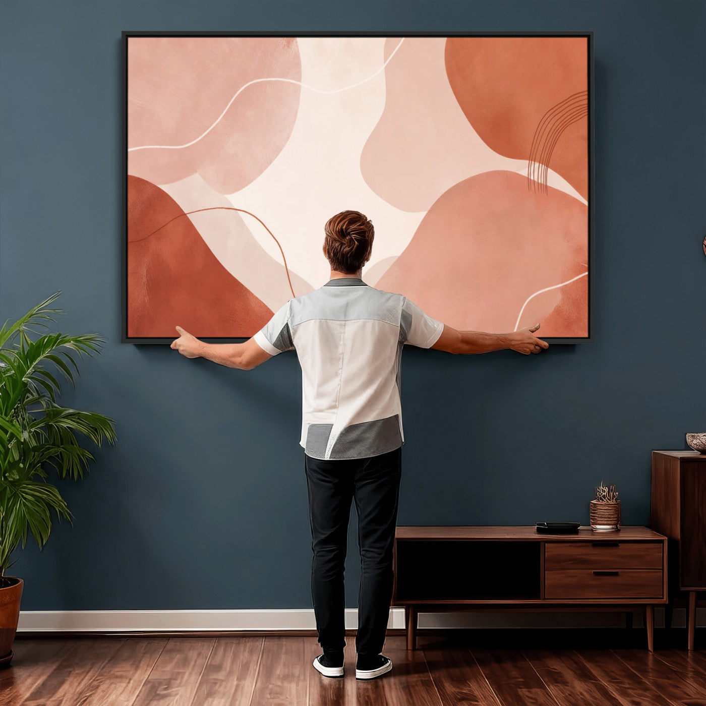 17685421-MGV-CV-36X24 - Abstract Boho Terracotta Wall Art Canvas Print, Mid Century Minimalist Painting Print