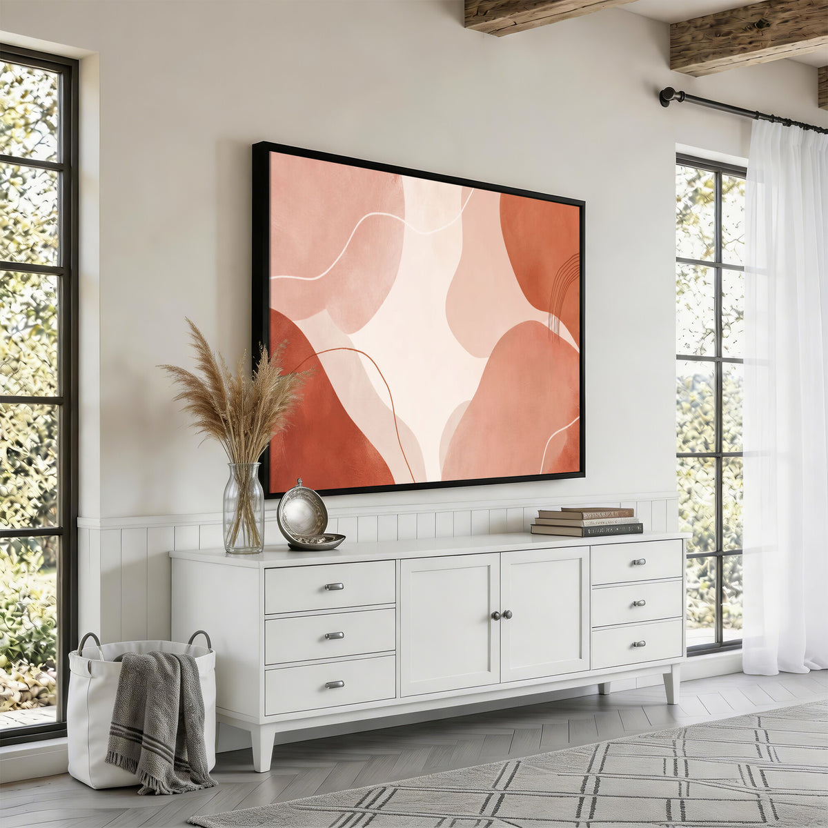 17685421-MGV-CV-36X24 - Abstract Boho Terracotta Wall Art Canvas Print, Mid Century Minimalist Painting Print