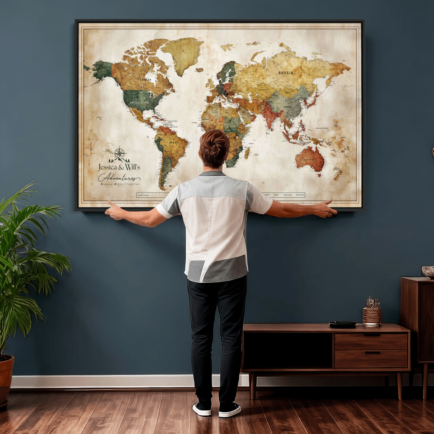 19542567-MGV-CV-36X24 - Custom Push Pin World Map Canvas | Personalized Travel Tracker | Wedding Anniversary Gift for Couples | Adventure Map Wall Art with Pins
