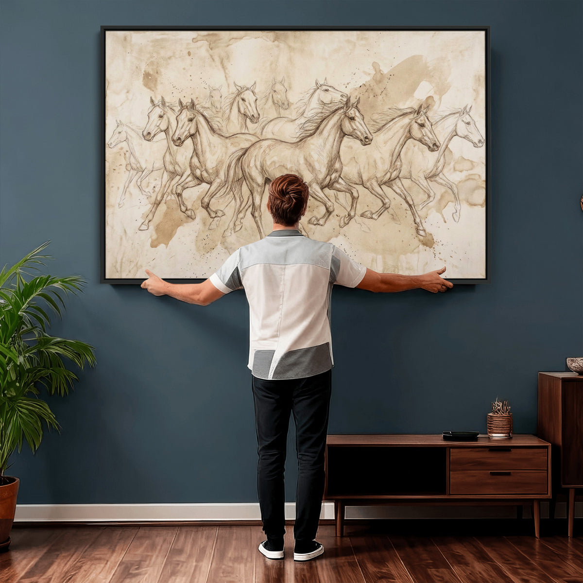 52233469-MGV-CV-36X24 - Vintage Horse Sketch Canvas Wall Art, Wild Horses Pencil Drawing Print, Antique Parchment Western Decor, Equine Sketching, Country Manor Gift