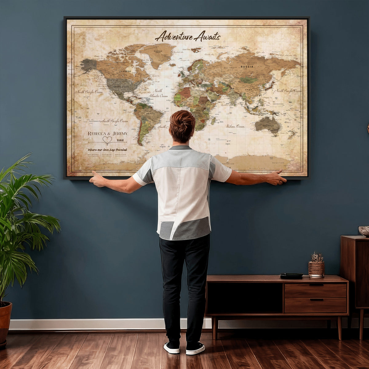 1954256765-MGV-CV-36X24 - Custom Push Pin World Map Canvas PRINT | Personalized Travel Tracker | Wedding Anniversary Gift