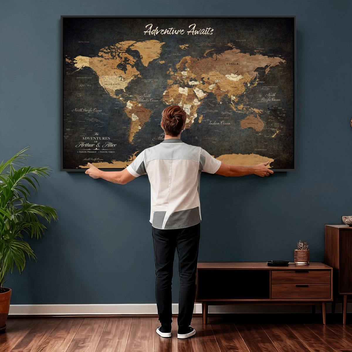195425676576-MGV-CV-36X24 - Custom Push Pin World Map Canvas PRINT | Personalized Travel Tracker | Wedding Anniversary Gift