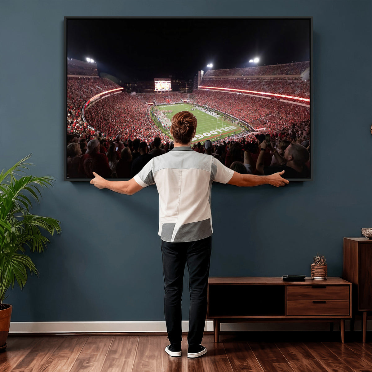 50587166-_Poster-30x20 - Sanford Stadium Georgia Bulldogs Canvas Print 3 Piece Framed Wall Art Extra Large Floating Frame Sports Poster Made in USA