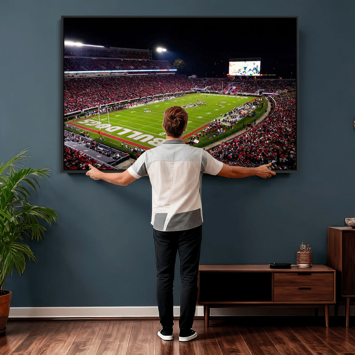 73520603-_Poster-30x20 - Georgia Bulldogs Sanford Stadium Canvas Print 3 Piece Framed Wall Art Extra Large Floating Frame Nature Poster Made in USA