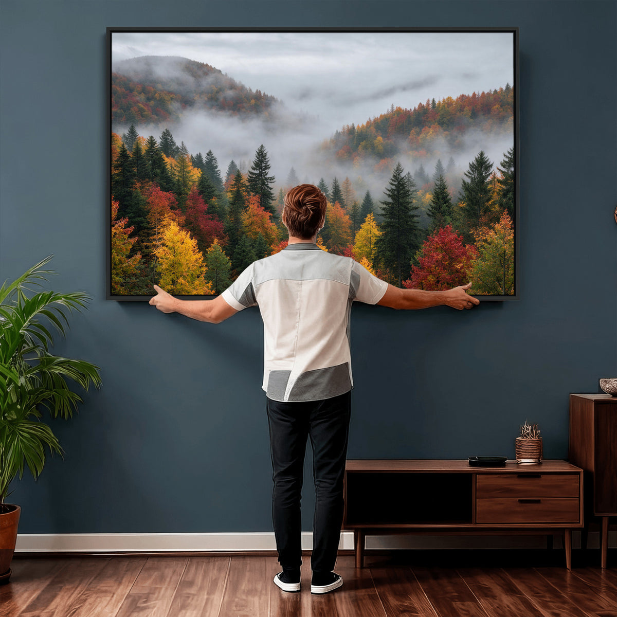 47877083-_Poster-30x20 - Fall Forest Misty Mountain Canvas Print Smoky Mountain Landscape Wall Art Autumn Trees Nature Poster Printing