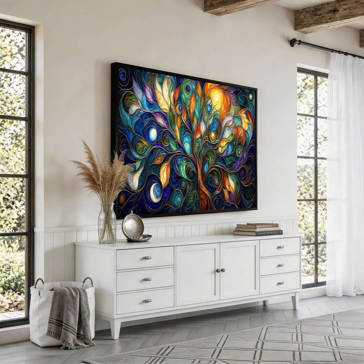 60127105-MGV-CV-36X24 - Psychedelic Tree Of Life Wall Art - Vibrant Swirl Cosmic Nature Decor