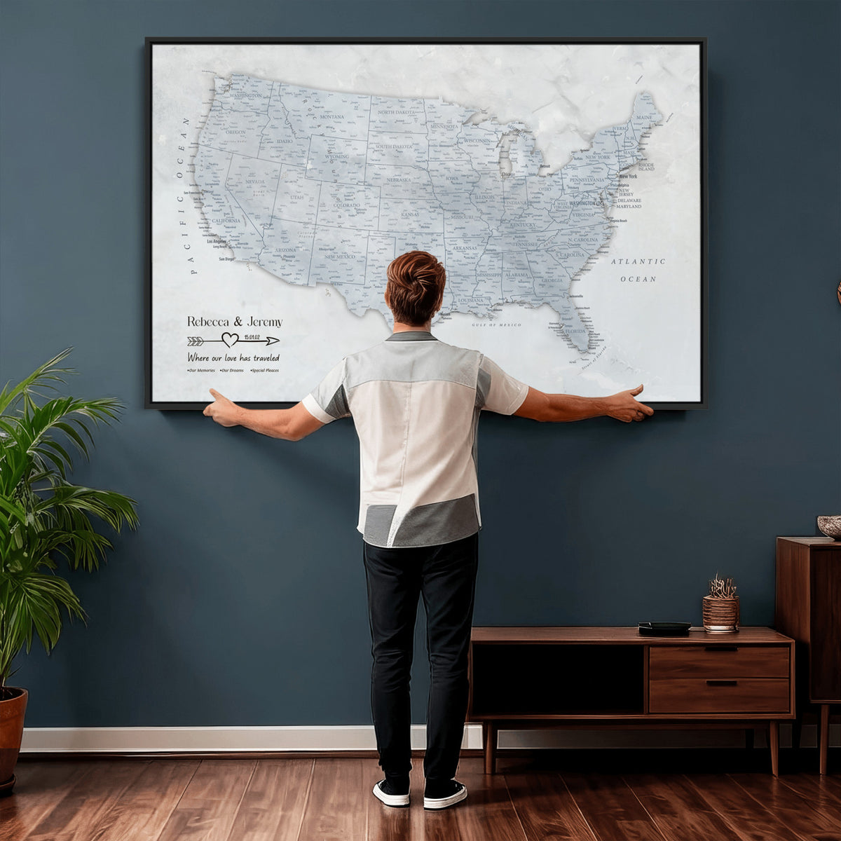 35973131-MGV-CV-36X24 - Custom USA Push Pin Travel Map Canvas Wall Art - Personalized Couples Gift Flat Digital Print