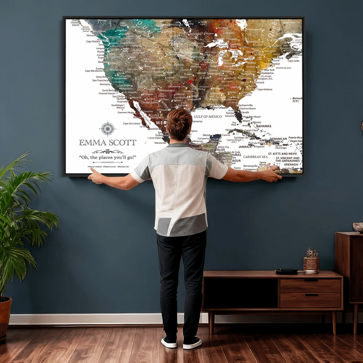 53374031-MGV-CV-36X24 - Custom USA Push Pin Travel Map Canvas Wall Art - Personalized Couples Gift Flat Digital Print