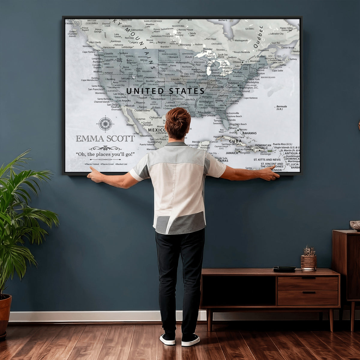 90686209D-MGV-CV-36X24 - Custom USA Push Pin Travel Map Canvas Wall Art - Personalized Couples Gift Flat Digital Print