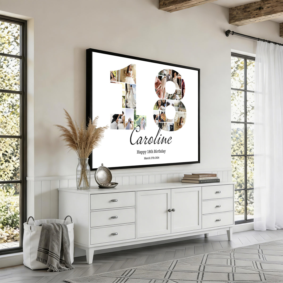 CSTM914DD-MGV-CV-36X24 - Number Photo Mosaic Canvas Print – Personalized Birthday Number Made of Your Photos