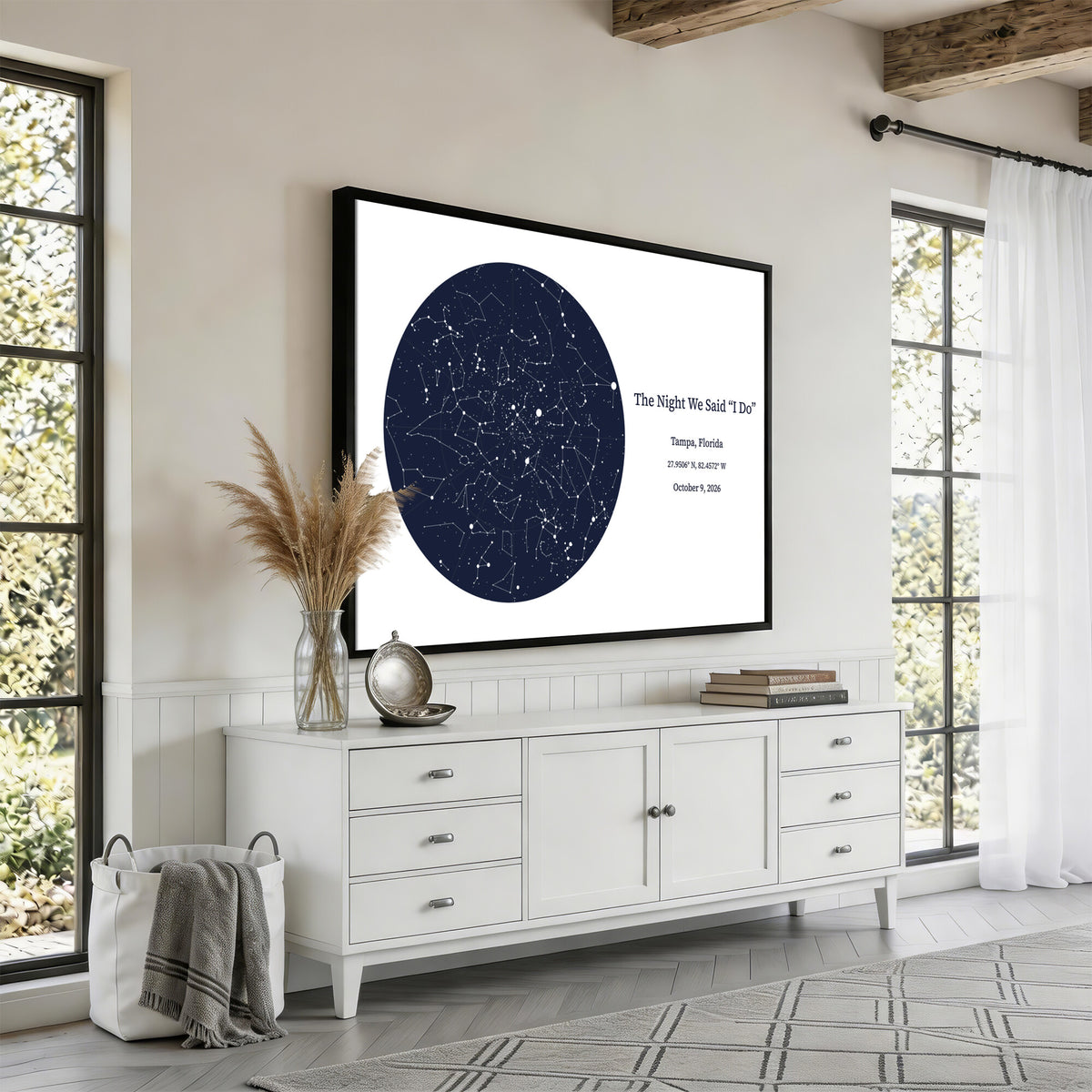 CSTM914STR-MGV-CV-36X24 - Custom Star Map Canvas Print – Personalized Night Sky Wall Art by Date and Location