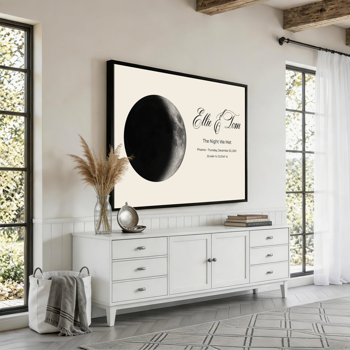 CSTM914MOON-MGV-CV-36X24 - Moon Phase Canvas Print – Personalized Moon from the Night You Met Wall Art