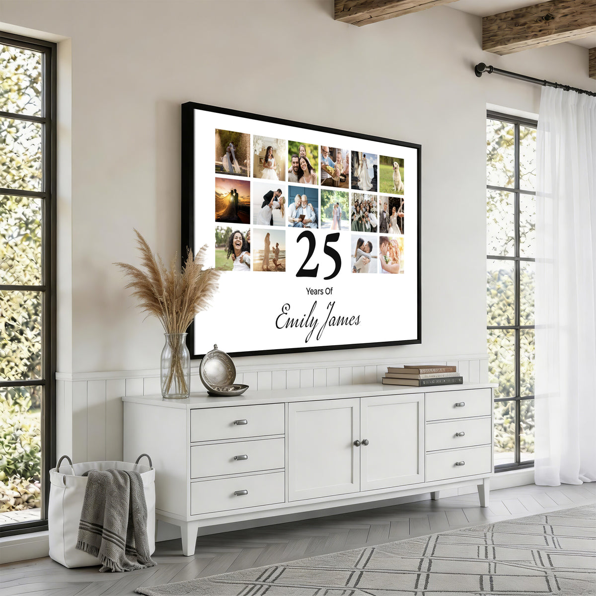 CSTM914ANID-MGV-CV-36X24 - Photo Grid with Number Canvas Print – Personalized Birthday or Anniversary Photo Collage