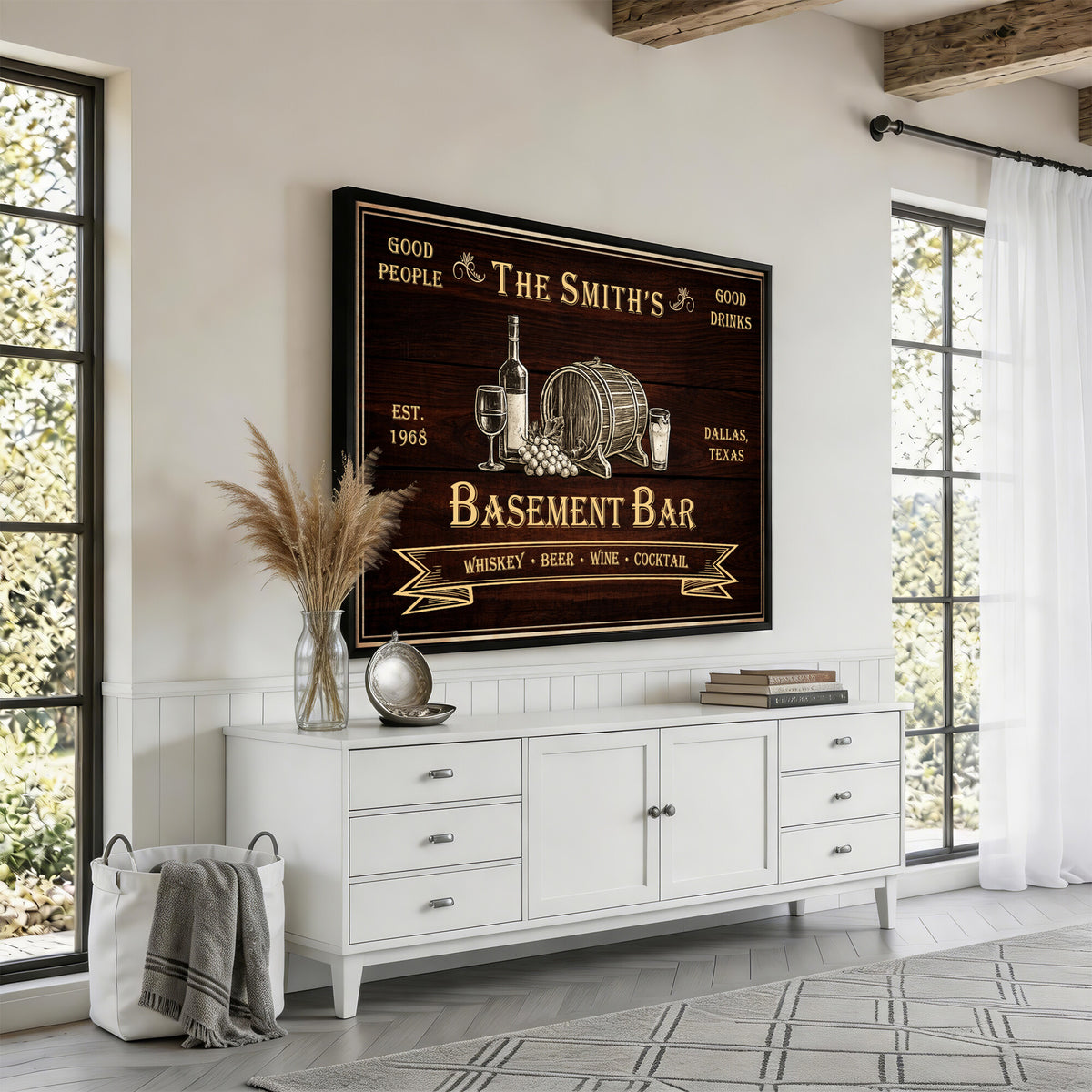 Custom Basement Bar Sign Canvas, Personalized Family Home Bar Wall Art
