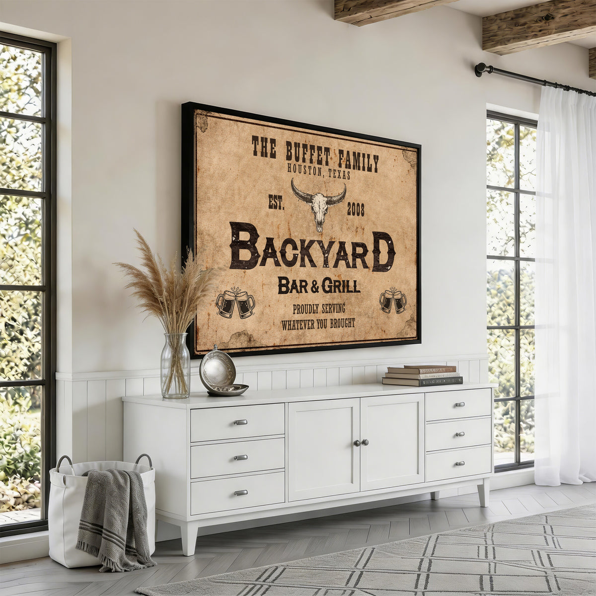 Custom Backyard Bar & Grill Sign Canvas, Personalized Family Name Sign
