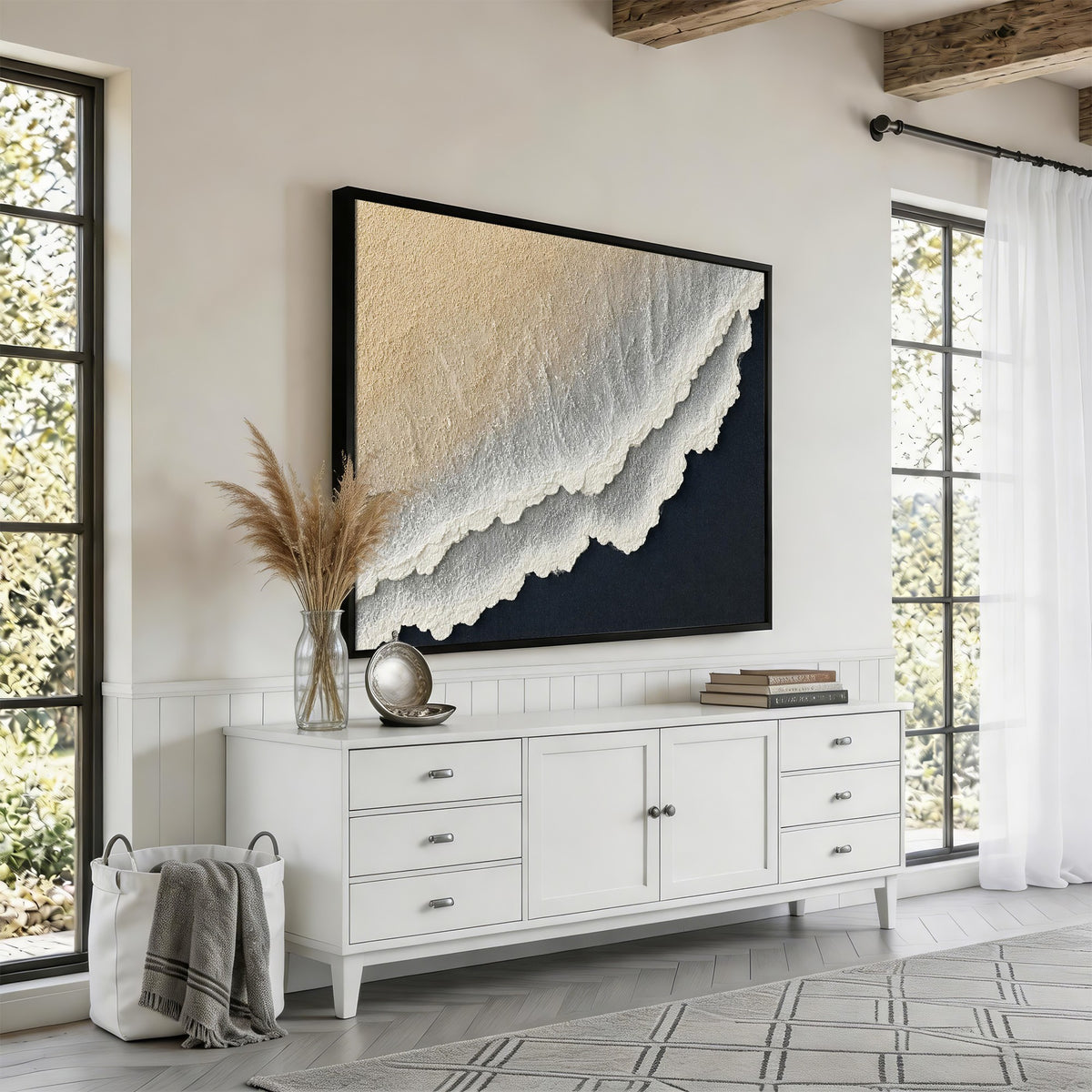32969959-MGV-CV-24X16 - Abstract Ocean Wave Canvas Wall Art, Coastal Beach Wall Decor for Living Room