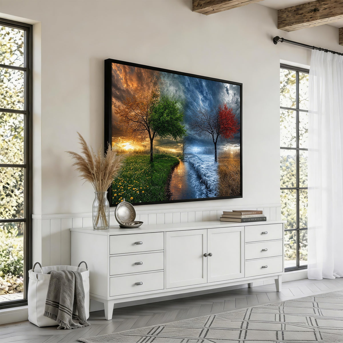 61895574-MGV-CV-24X16 - Four Seasons Tree Canvas Wall Art, Nature Landscape Canvas Print for Living Room