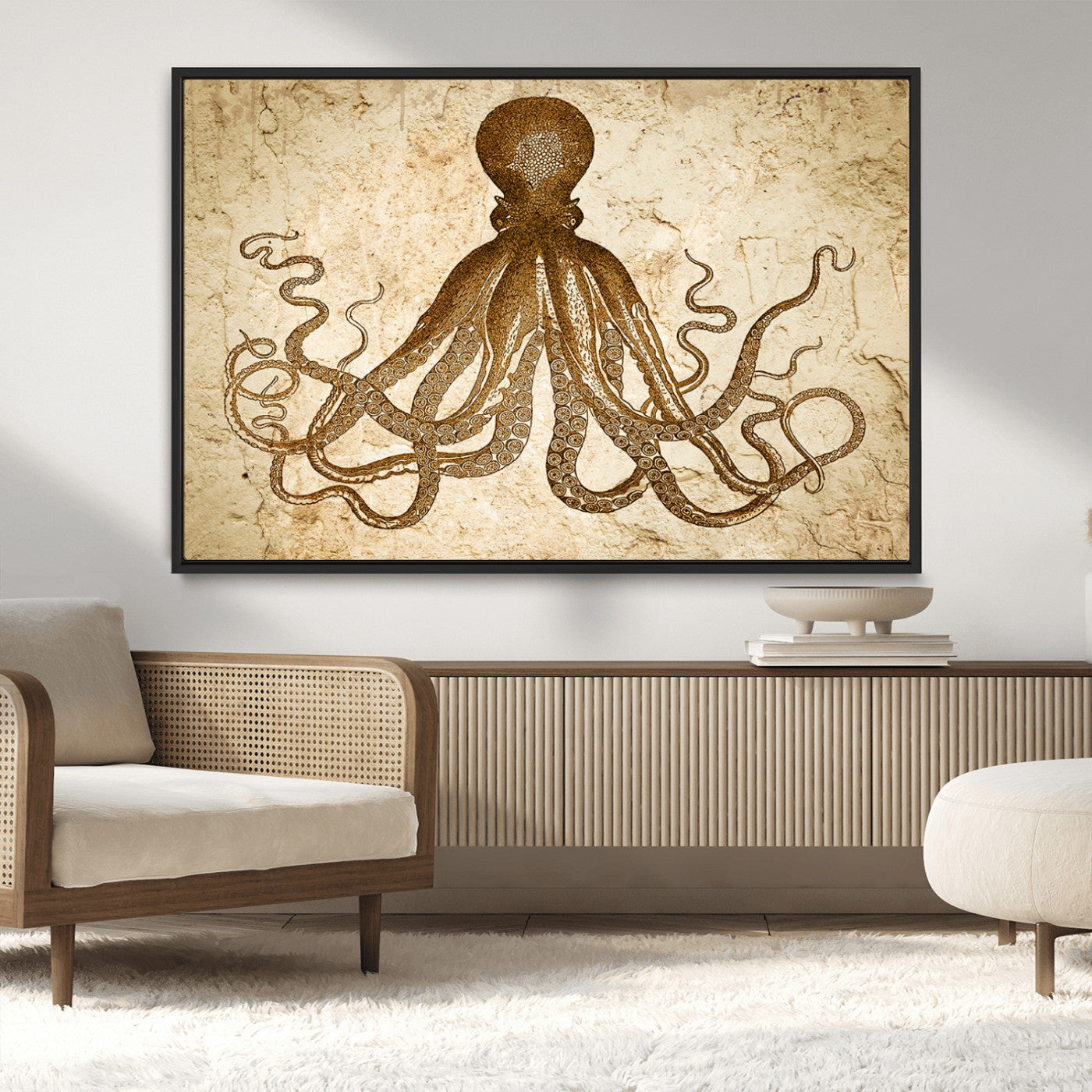 MGV-FC-36X24 - Sepia Octopus Wall Art Abstract Animal Canvas Print