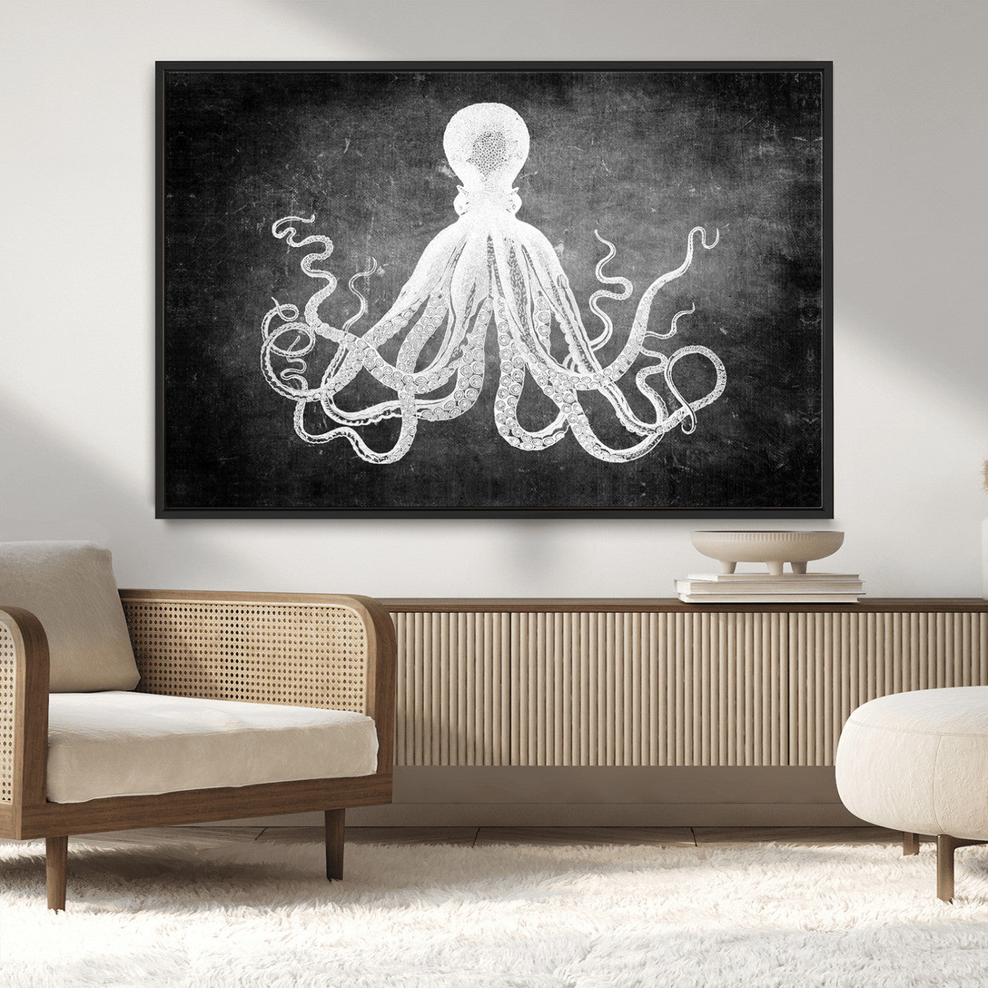 MGV-FC-36X24 - Black White Octopus Wall Art Canvas Print