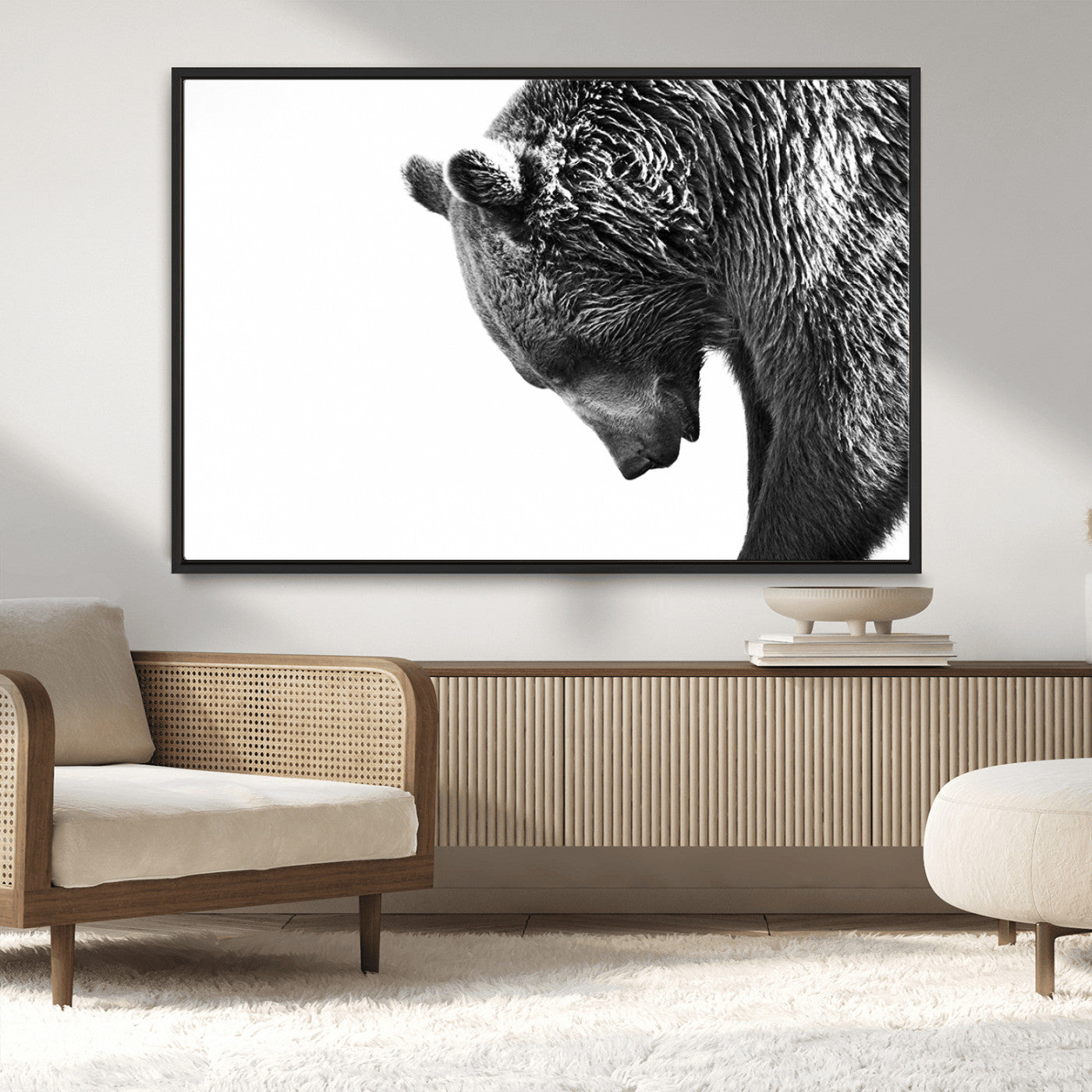 MGV-FC-36X24 - Black and White Grizzly 399 Bear Canvas Print Wall Art | Large Wildlife Canvas Print for Living