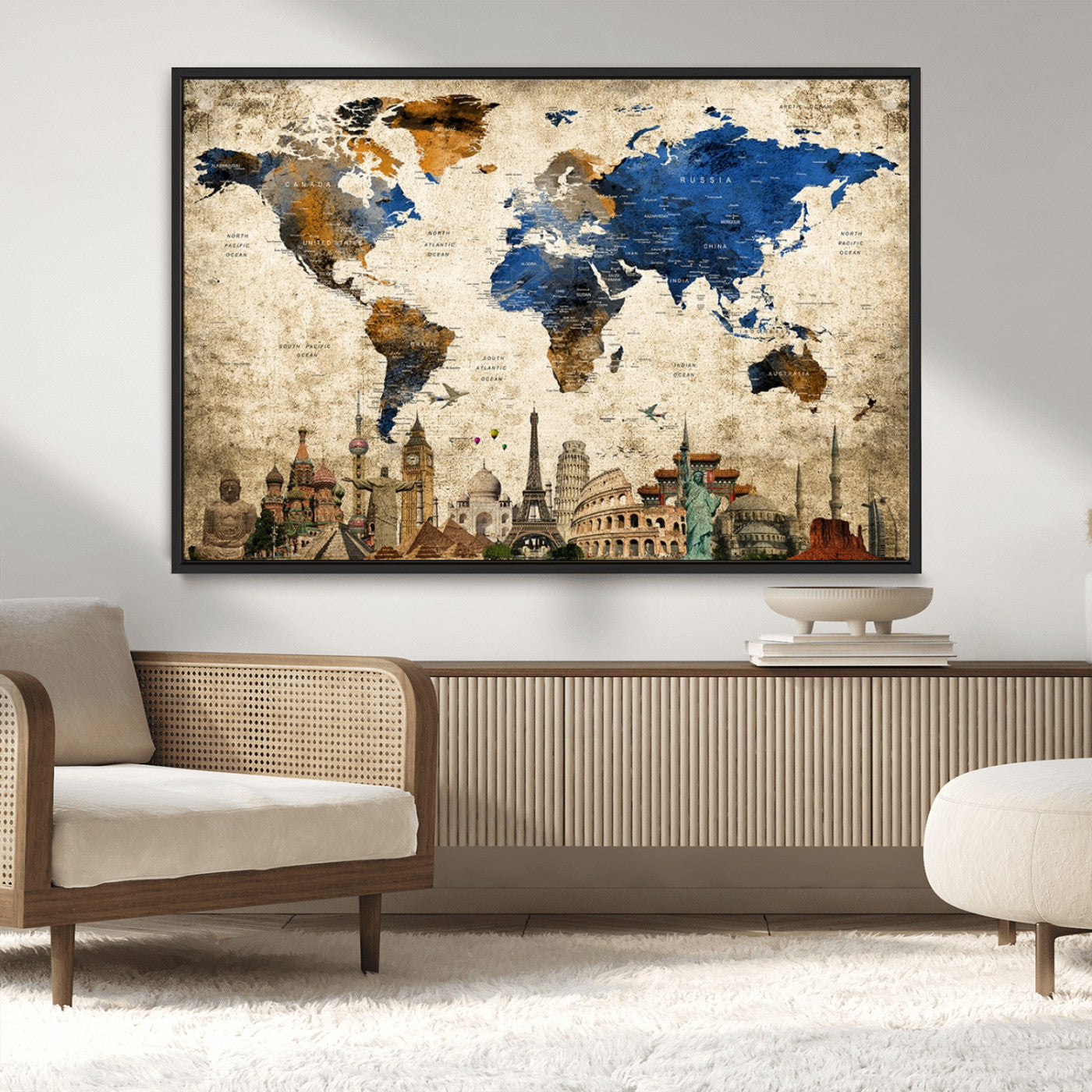 MGV-FC-36X24 - Push Pin World Map Canvas Print – Framed Wall Art for Couples to Track Their Travels – Anniversary