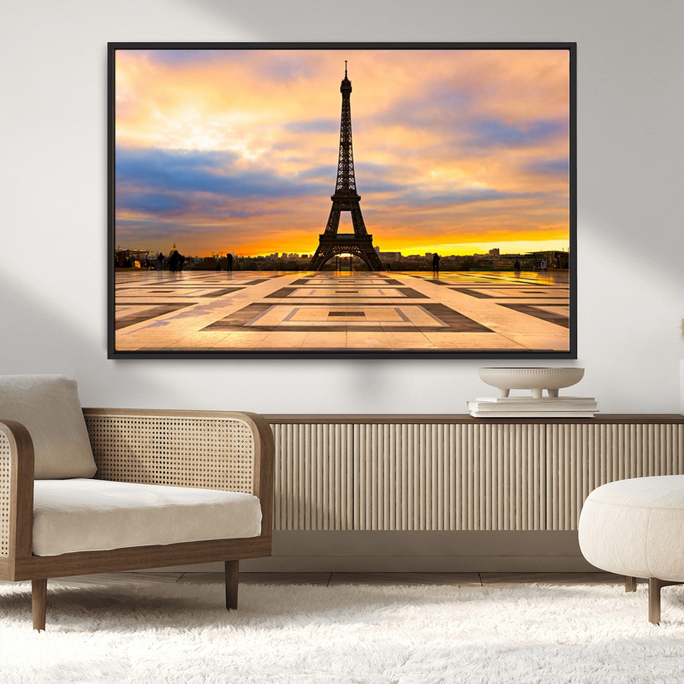 MGV-FC-36X24 - Paris Eiffel Tower Sunset Canvas Wall Art Print - Iconic Landmark Decor with Vibrant Colors