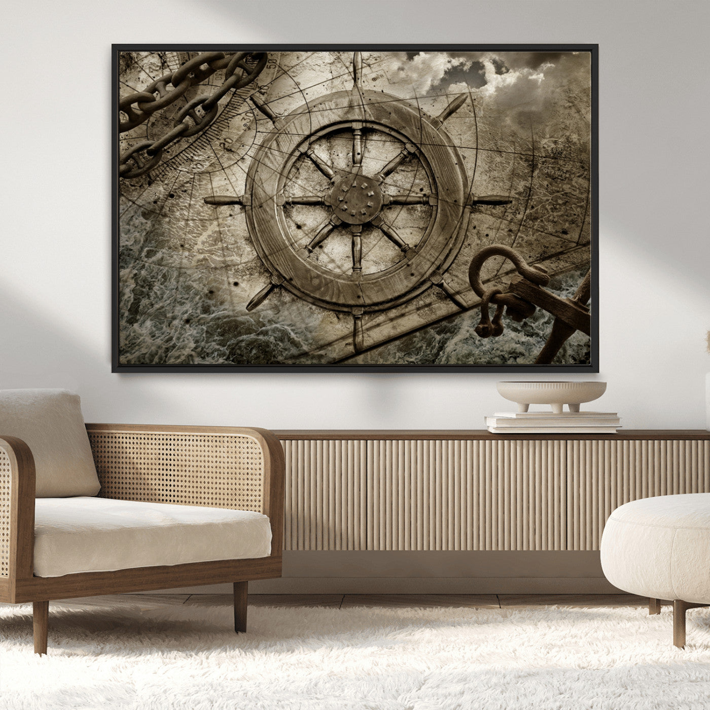 MGV-FC-36X24 - Wooden Ship Wheel Canvas Print, Multi Panel Canvas Wall Art Print