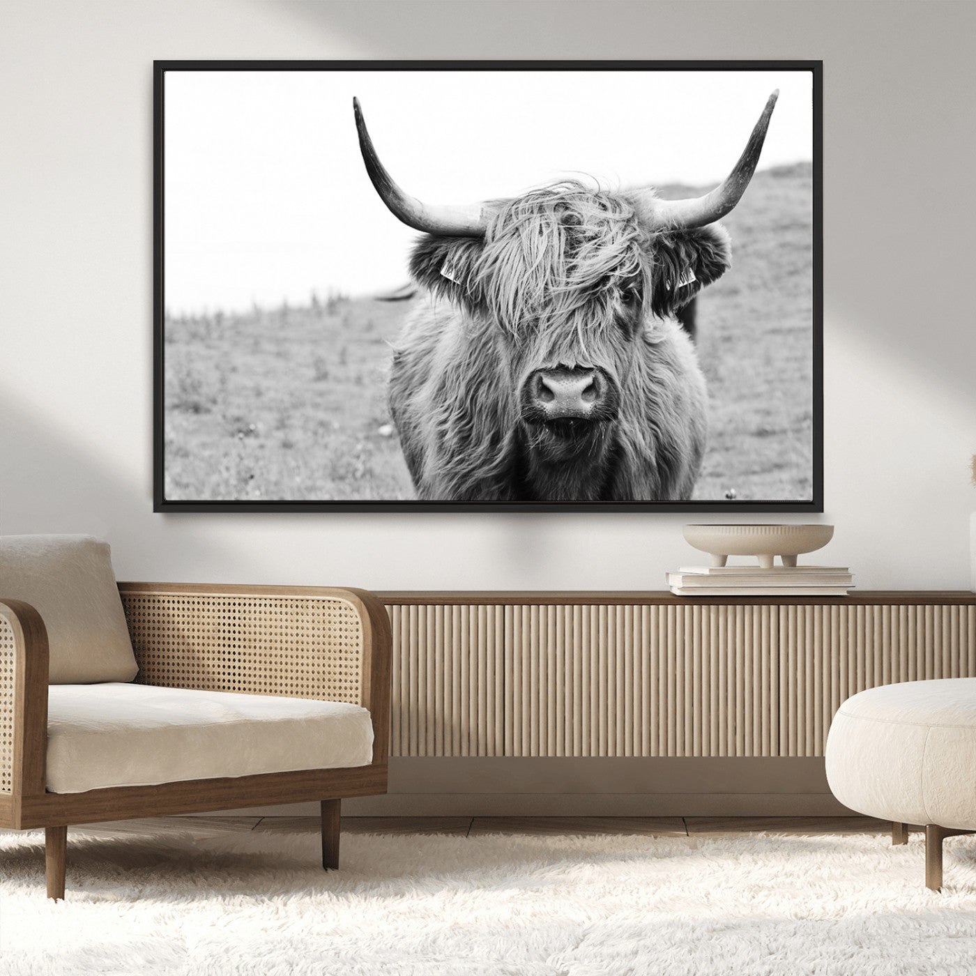 MGV-FC-36X24 - Newfoundland Cow Art Wall Art, Black White Cow Art Wall Art Canvas Print