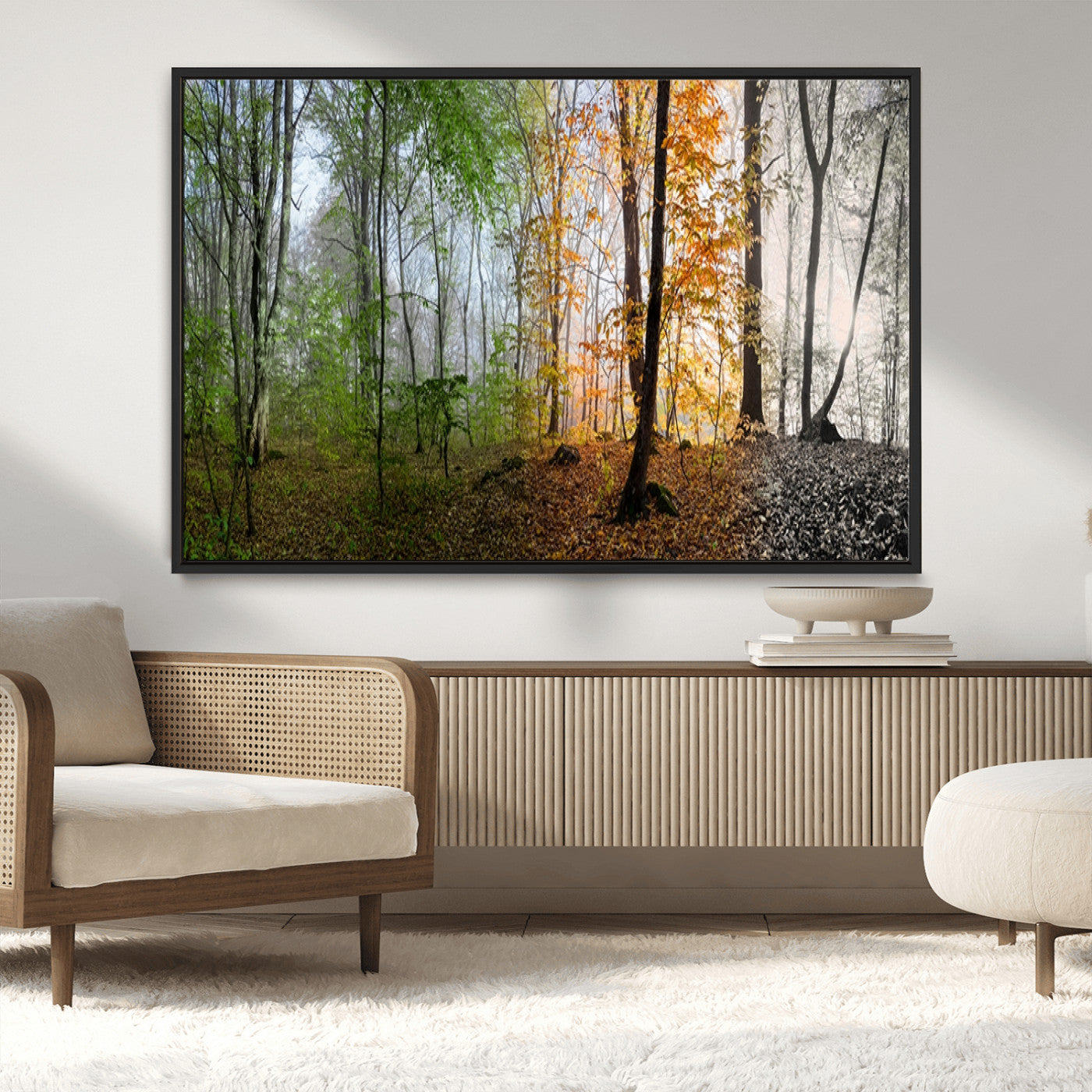 MGV-FC-36X24 - Four Seasons Wall Art Forest Canvas Print – Triptych Seasonal Nature Print – Landscape Decor for
