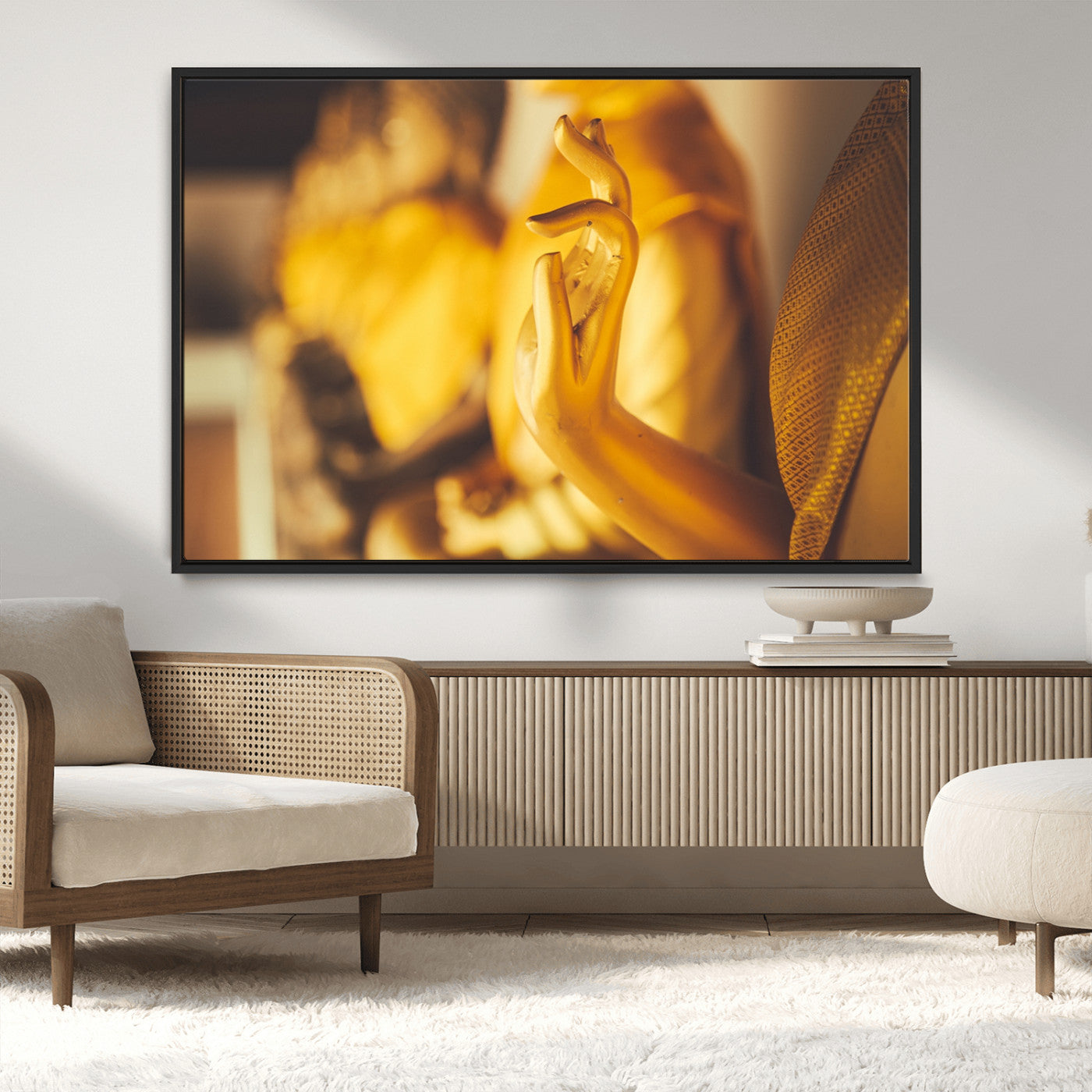 MGV-FC-36X24 - Gold Buddha Statue Hands Wall Art Canvas Print