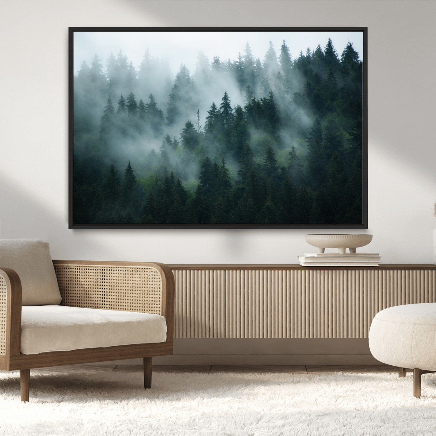 MGV-FC-36X24 - Foggy Forest 3-Panel Canvas Wall Art | Large Giclée Nature Scene Print for Living Room, Office, or