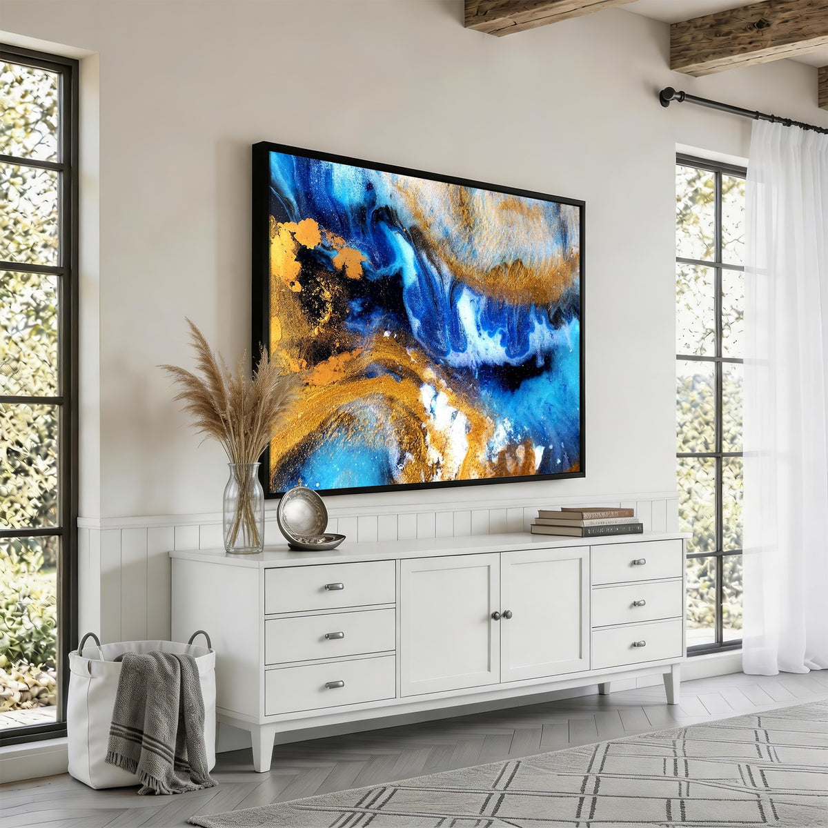 42100-_Poster-30x20 - Large Abstract Wall Art Print | Gold and Blue Abstract Canvas Wall Art