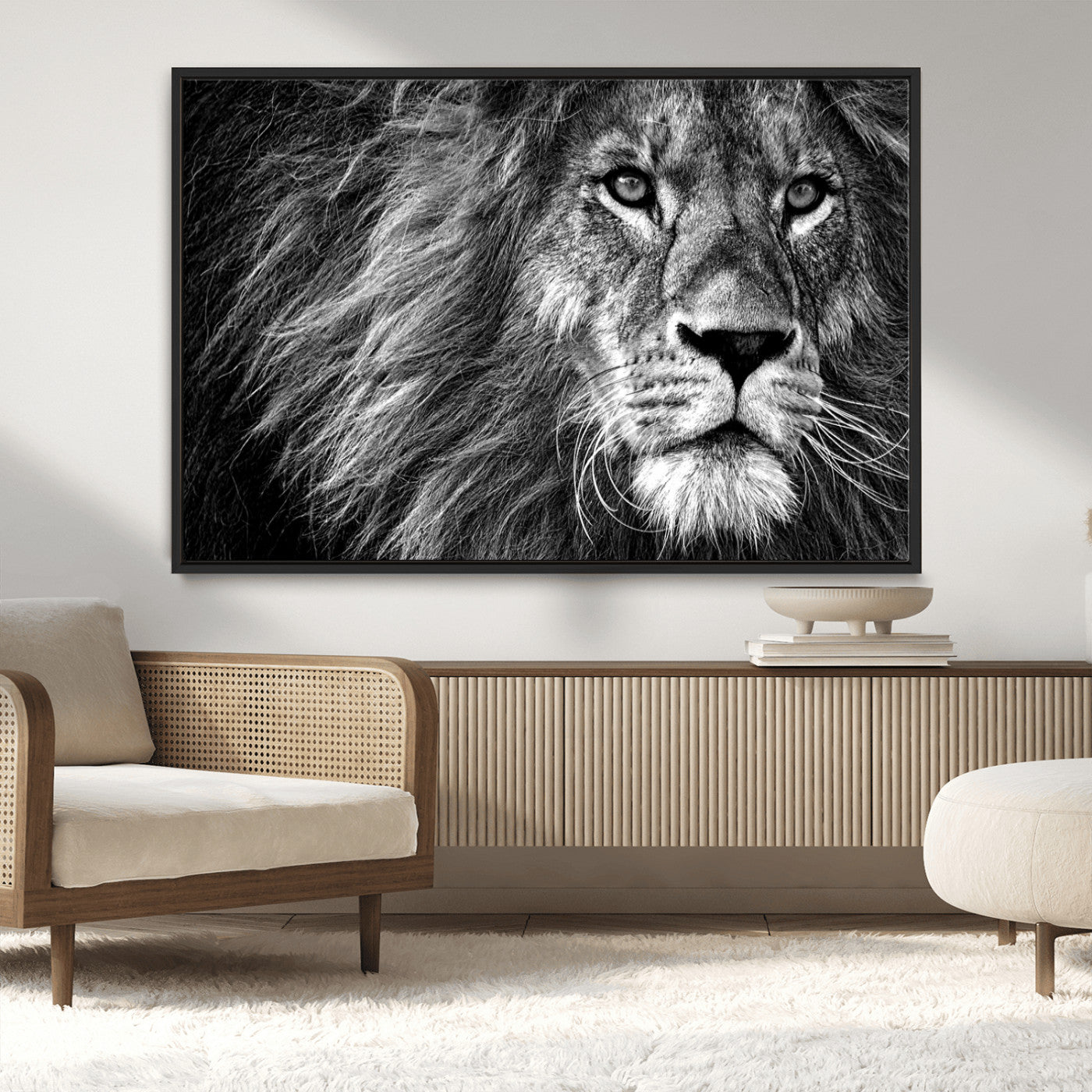 MGV-FC-36X24 - Black and White Lion Canvas Wall Art Print