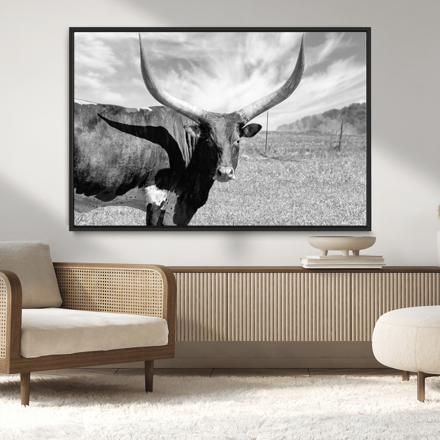 MGV-FC-36X24 - Longhorn Wall Art Canvas Print, Framed Ranch Wall Art Canvas Print