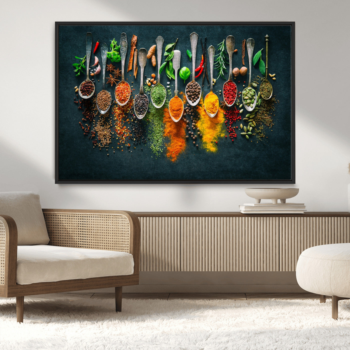MGV-FC-36X24 - Colorful Spices Canvas Wall Art – Vibrant Kitchen Decor Triptych – Culinary Art Print for Dining