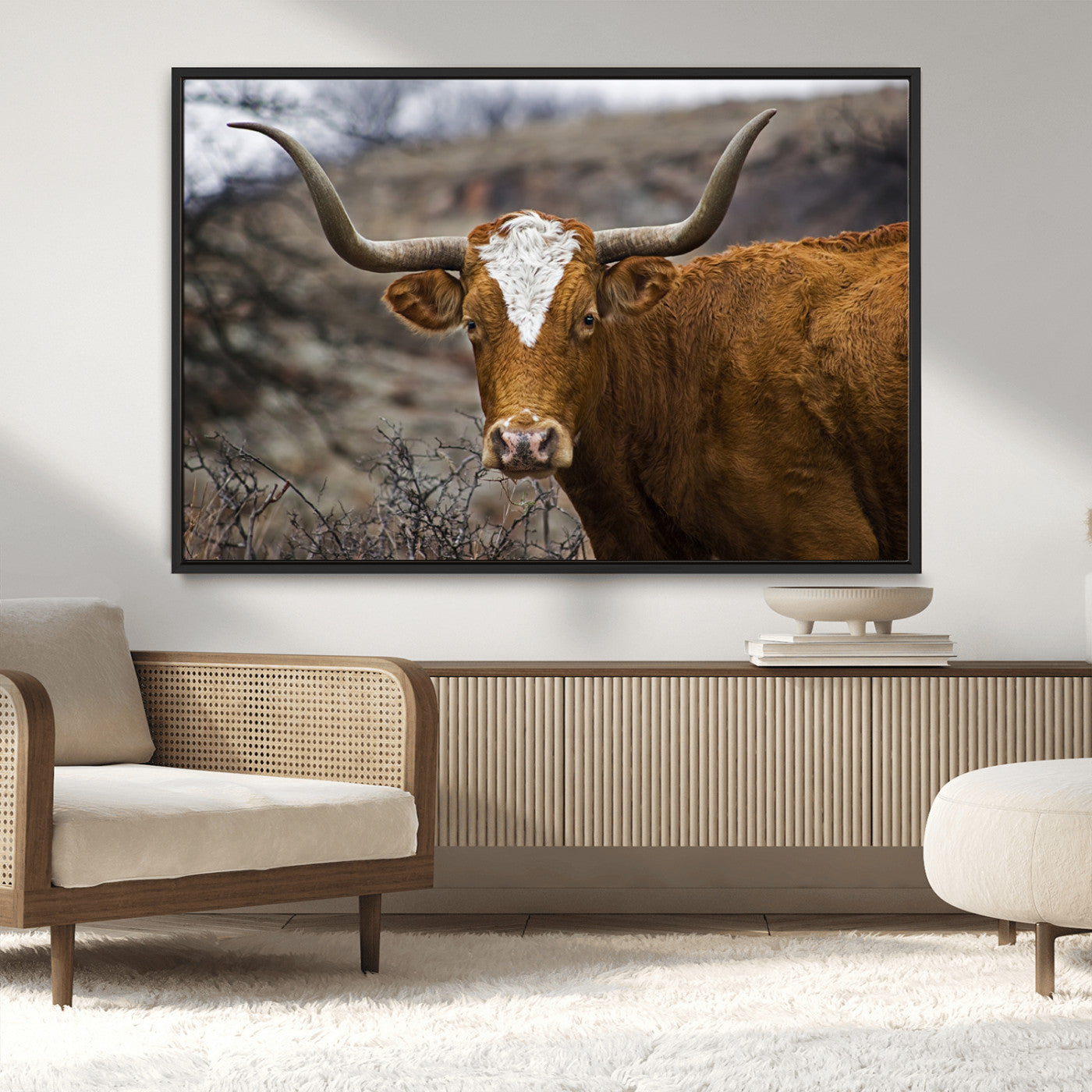 MGV-FC-36X24 - Framed Big Cow Animal Wall Art Canvas Print