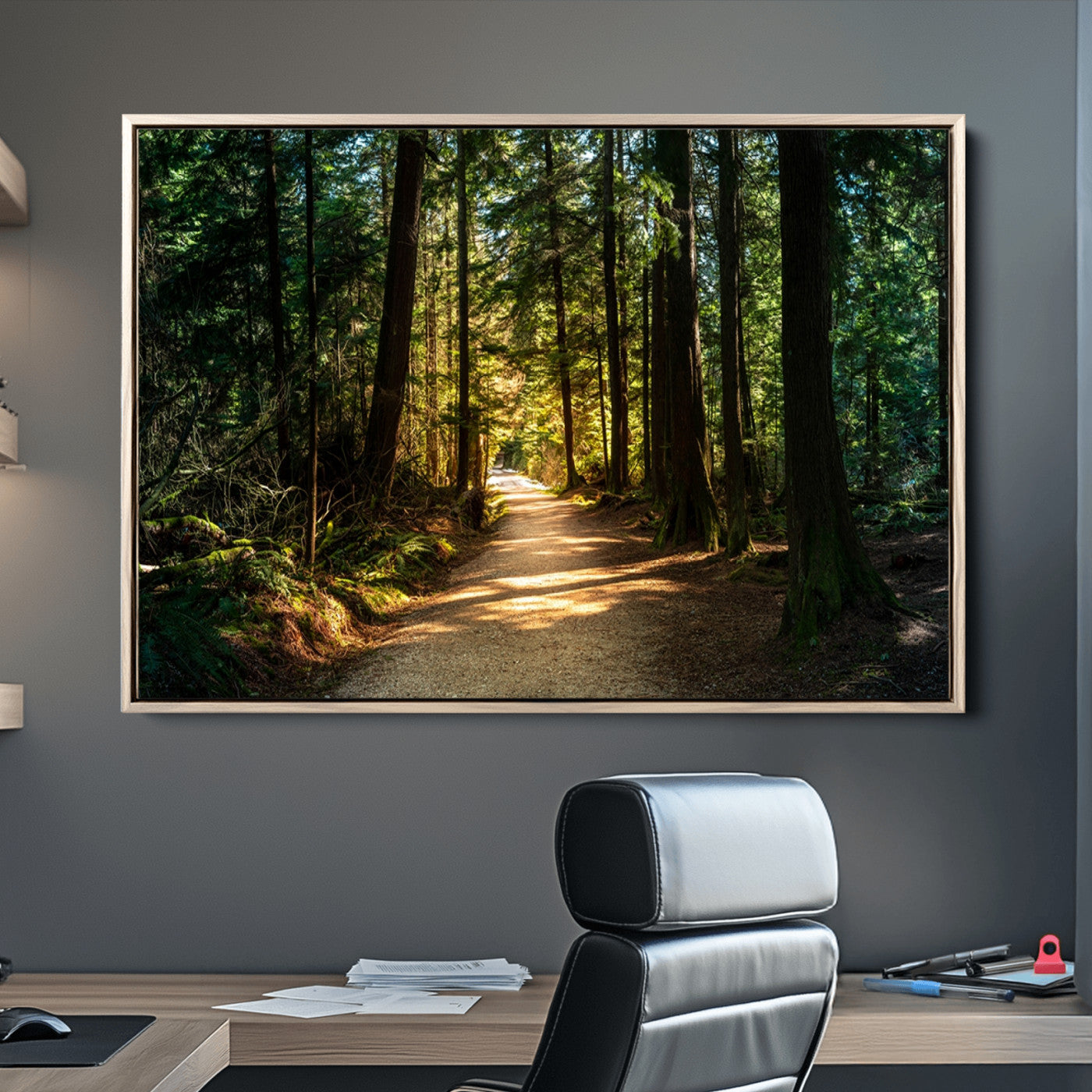 51762-MGV-CV-36X24-Sunlit Forest Pathway Canvas Print | 3 Panel Large Nature Wall Art for Living Room, Office, or Modern Space | Tranquil Scenic Forest, Ready